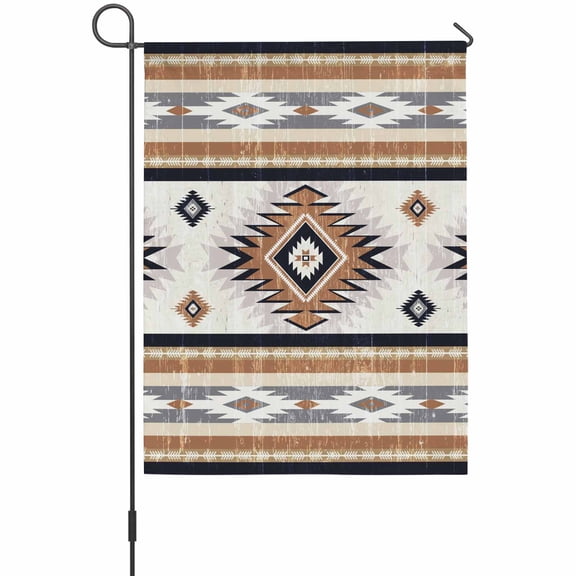 Orange Southwestern Garden Flag 12 x 18 Inches, Native Aztec Ethnic Style Geometric Weather Proof Outdoor Patio Flags Double Sided Small Garden Decoration for Yard Outside Home