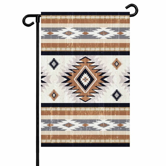 Orange Southwestern Garden Flag 12x18 Inch Native Aztec Ethnic Style Geometric Double Sided Small Decorative Garden Flags for Outside, Outdoor Yard Porch Lawn Decoration