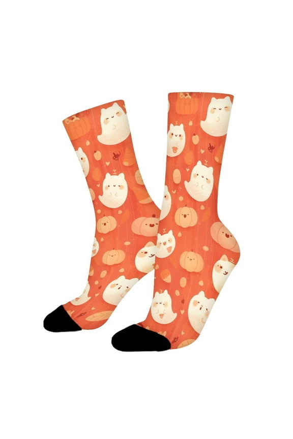 Orange Specter Pumpkins Funny Novelty Crew Socks for Women Men Sports