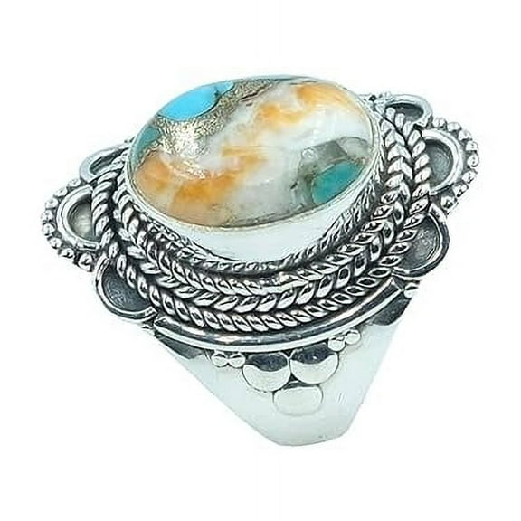 Orange Spiny Oyster Turquoise 925 Sterling Silver Handmade Statement Design Ring Gift Jewelry