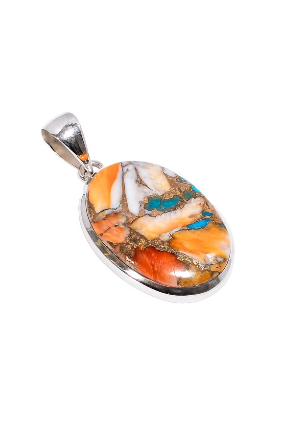 Orange Spiny Oyster Turquoise Gemstone 925 Sterling Silver Statement Pendant for Women