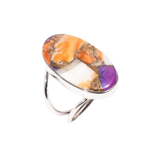 Orange Spiny Oyster Turquoise Stone 925 Sterling Silver Statement Ring Gift Jewelry
