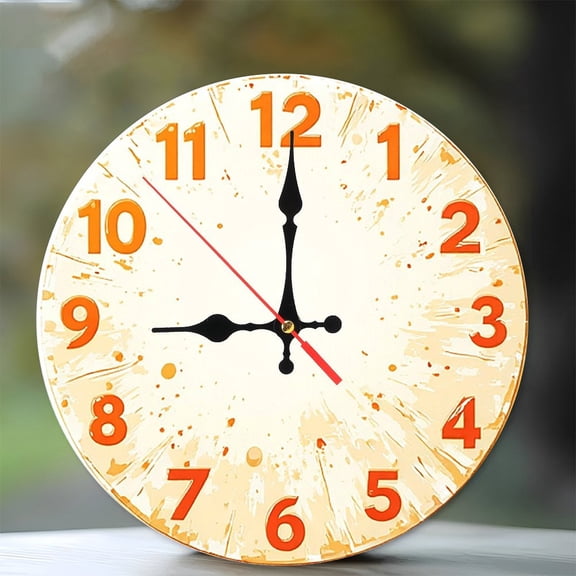 Orange Splash Wall Clock Home Decor 10-Inch Silent Wooden Wall Clock, Battery Operated (AA Batteries Not Included), Artistic Home Decor