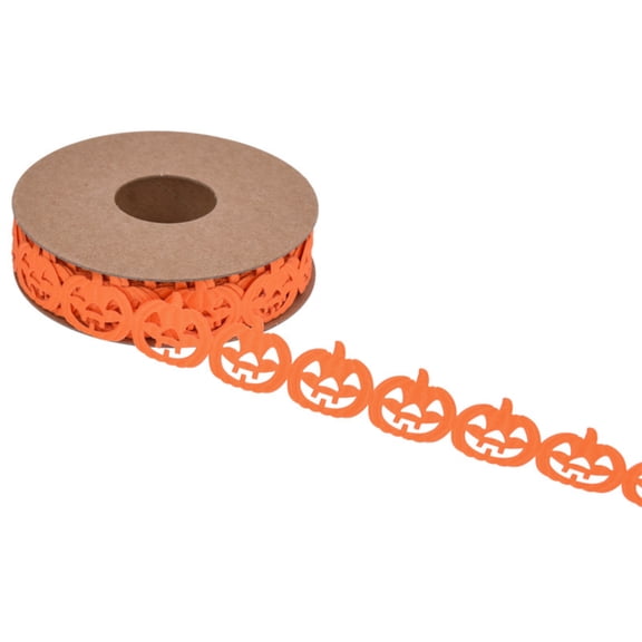 Orange Spooky Ghost Bat Halloween Ribbon For Gift Wrapping, Indoor Party Room Decor Or Haunted House Creepy Visual Effect, Tear Proof Reusable Polyester Fabric For Event Planners Kids