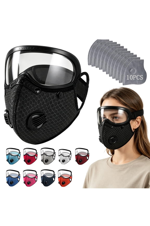 Orange Sports & Outdoor Dust Mask, Reusable Carbon Filter Dust Mask with Eye Protection, Respirator Mask with Filters, Carbon Filter Dust Mask Breathable, 12X6 in All-Purpose