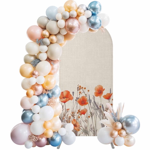 Orange Spring Floral Arch Backdrop Cover 5Ft, Wedding Arch Covers Stretchy Backdrop, Watercolor Farmhouse Botanical Fitted 2 Sided Arched Photo Background for Birthday Party Decorations