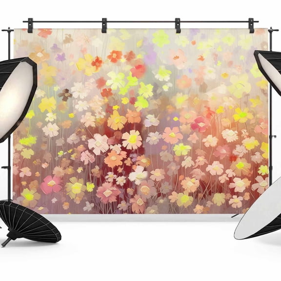 Orange Spring Floral Backdrop for Photoshoot,Photography Photo Studio Background Wall Backdrop,Modern Oil Painted Daisy Botanical Back Drop Banner Panel for Portraits Wedding Live Streaming 7x5Ft