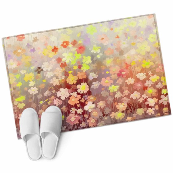 Orange Spring Floral Bathroom Mat 2x3 FT, Non Slip Small Kitchen Mat, Modern Oil Painted Daisy Botanical Washable Soft Backed Front Door Throw Rug Indoor Outdoor Doormat for Entryway Sink