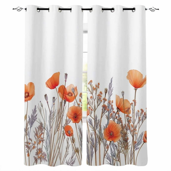Orange Spring Floral Blackout Curtains 63 Inches Long, Watercolor Summer Botanical Thermal Insulated Black Out Curtains, Darkening Window Curtain Drapes for Bedroom Living Room 52"x63" 2 Panels