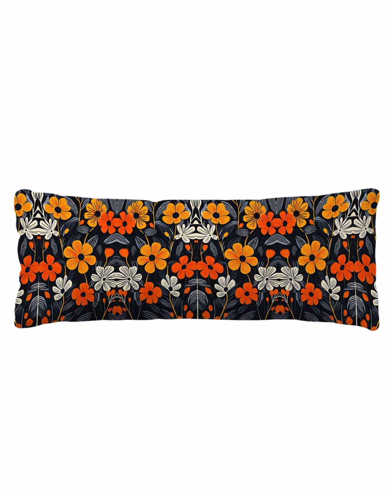 Orange Spring Floral Body Pillow Cover 20 x 60 Inch Decorative Pillow Cover Black Summer Botanical Leaf Lumbar Pillowcase Seasonal Rectangle Cushion Case for Couch Sofa Bed Living Room