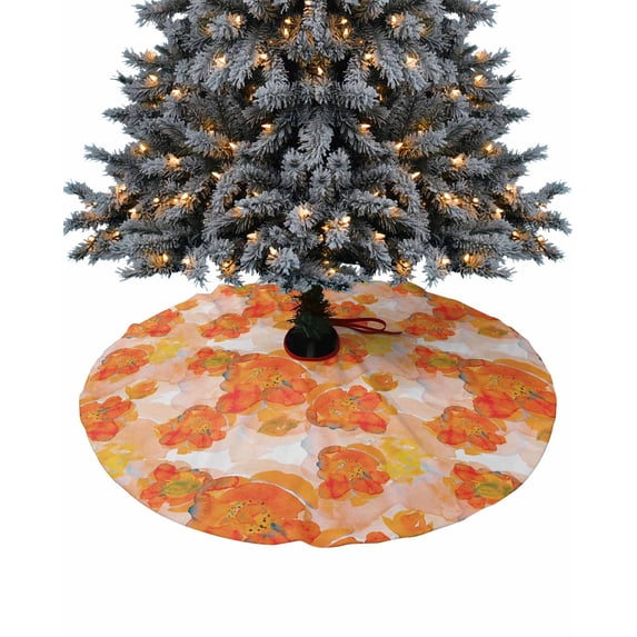 Orange Spring Floral Christmas Tree Skirt 36 Inches Large Christmas Skirt Tree, Summer Botanical Watercolor Flowers Tree Skirt Christmas Decorations for Fireplace Party Holidays Indoor Outdoor