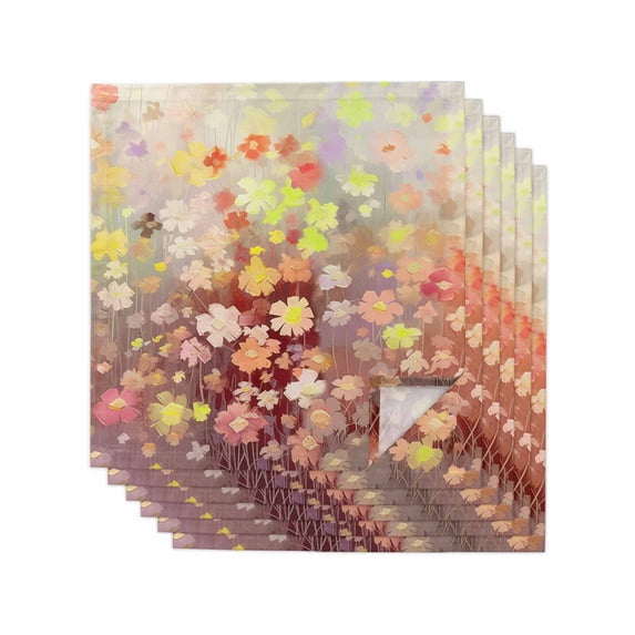 Orange Spring Floral Cloth Napkins Washable Set of 6, Modern Oil Painted Daisy Botanical Reusable Dinner Table Napkins Cloth Bulk for Weddings Kitchen Restaurants Hotel Events Parties 20 x 20 Inch