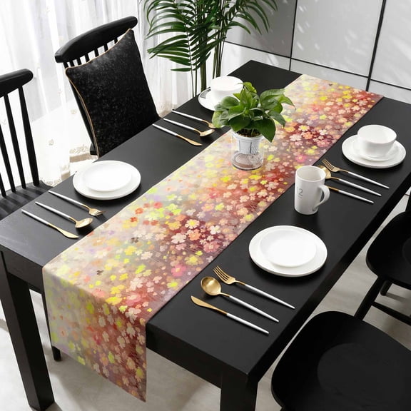 Orange Spring Floral Cotton Linen Small Table Runner 13 x 48 inch Modern Oil Painted Daisy Botanical Non-slip Rectangular Dining Table Decor for Wedding Party Holiday Dinner