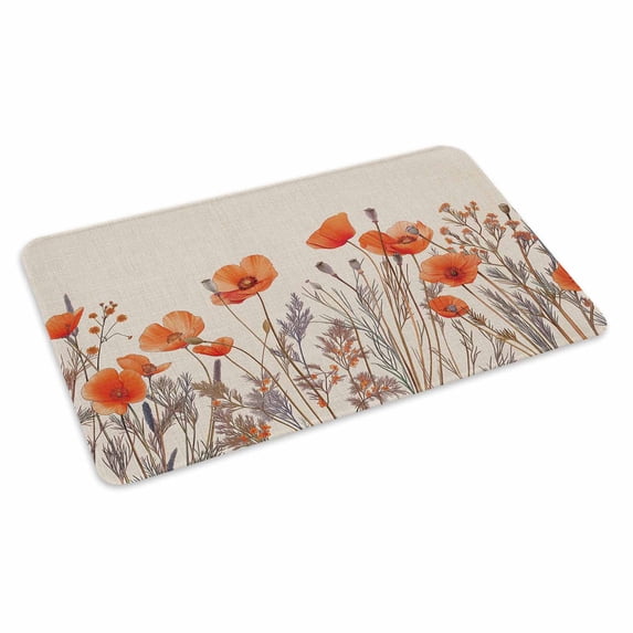 Orange Spring Floral Doormat Outdoor Entrance 16"x24", Watercolor Farmhouse Botanical Absorb Moisture Dirt Door Mats, Non-Slip Rubber Backing Floor Mats Indoor, Low-Profile Front Door Rugs