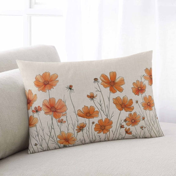 Orange Spring Floral Lumar Pillow Covers, Summer Botanical Rustic Daisy Soft Breathable Throw Pillow Cases with Invisible Zipper, Decorative Pillowcase Pillows Protectors for Sofa Bed Chair 16"x24"