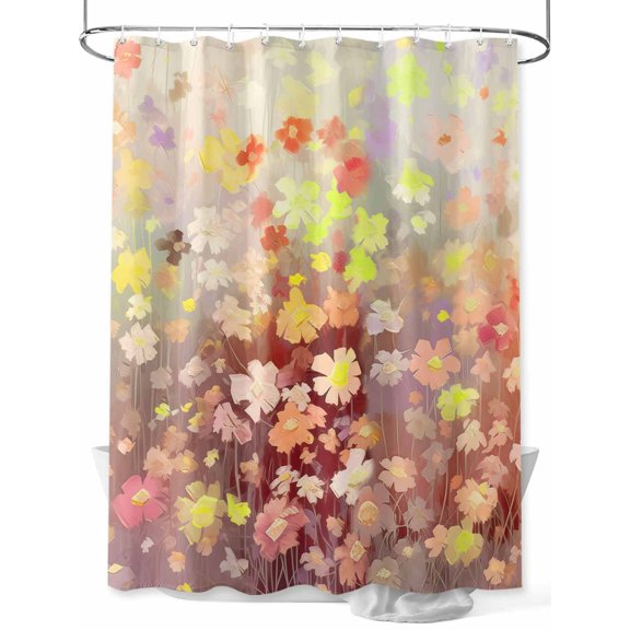 Orange Spring Floral Shower Curtain Set, Waterproof Shower Curtains for Bathroom, Modern Oil Painted Daisy Botanical Washable Fabric Cloth Bath Curtain for Bathtub Decoration with Hooks 48x72 Inches