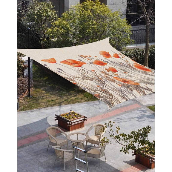 Orange Spring Floral Sun Shade Sail 14'x18' Rectangle Outdoor Shade Canopy, Watercolor Farmhouse Botanical Porch Shades Outdoor Sun Blocking Screen, Sunshade Cloth Covers for Patio/Deck/Garden