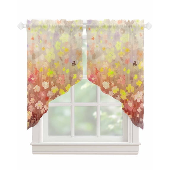 Orange Spring Floral Swag Valances for Windows, Modern Oil Painted Daisy Botanical Rod Pocket Sheer Valances for Large Windows, Swag Toppers Light Filtering for Kitchen Living Room 2 Panels 36''x45''