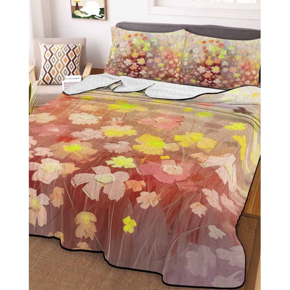Orange Spring Floral Twin XL Size Down Alternative Comforter,Lightweight Comforter Quilt Bedding Set with Pillow Shams Modern Oil Painted Daisy Botanical Bed Comforter Duvet Insert 68"x98"