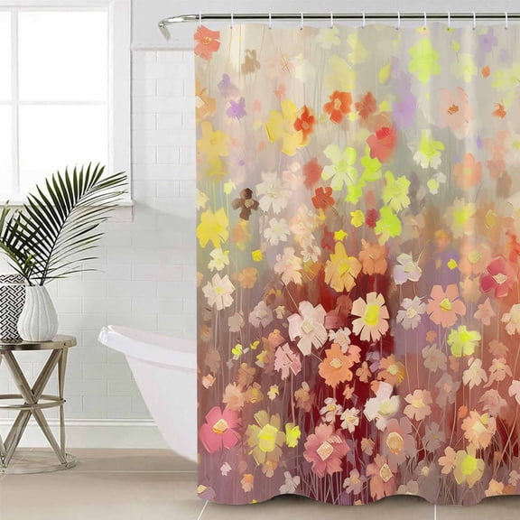 Orange Spring Floral Waterproof Fabric Shower Curtain, Modern Oil Painted Daisy Botanical Shower Curtain for Bathroom Curtains Bathtubs Hotel Washable Shower Curtains with 12 Hooks Standard 66x72