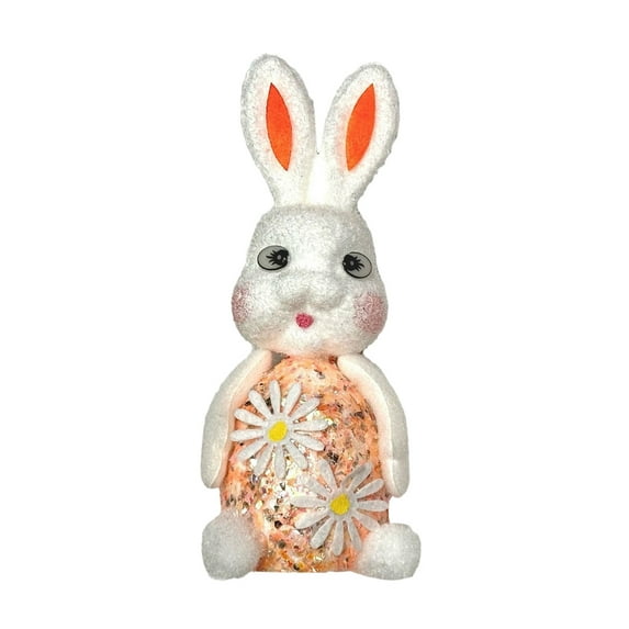 Orange Spring Holiday Decorative Bunny Figure With Artificial Flowers For Tabletop Or Shelf Decor 5Inch