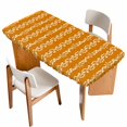 thumbnail image 1 of Orange Spring Leaves Table Cloths for 5 Foot Rectangle Tables, Pastoral Botanical Striped Flowers Patio Waterproof Elastic Fitted Tablecloths, Washable Rectangular Table Cover for Camping, 1 of 8