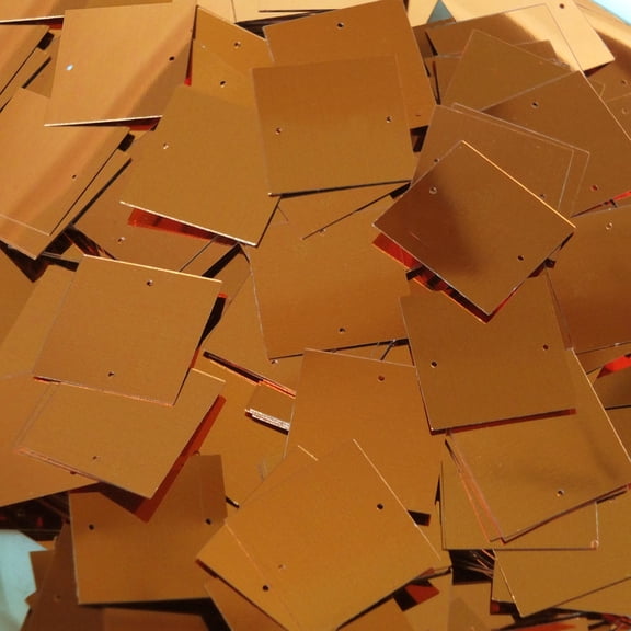 Orange Square Sequins 25mm Two Hole Shiny Metallic Made in USA