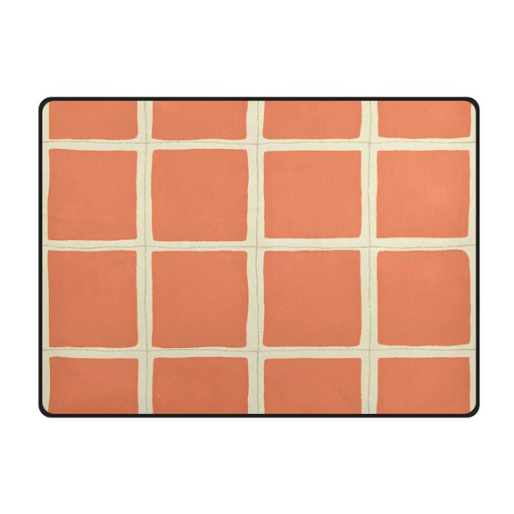 Orange Squares Pattern Area Rug 63x48 Inch Non Slip Absorbent Soft for Bedroom Entryway