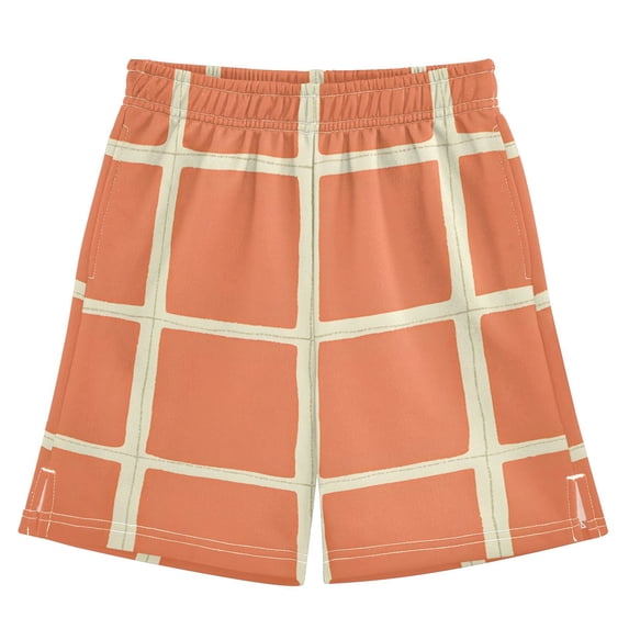 Orange Squares Pattern Athletic Shorts Breathable with Comfort Fit Drawstring Casual Sweatshorts Medium