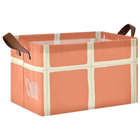 Orange Squares Pattern Collapsible Storage Bin Open Home Shelf Basket Water-Resistant Iron Frame Large