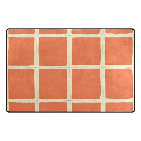 Orange Squares Pattern Memory Foam Area Rug 31"x20" Non Slip, Absorbent, Fade Proof for Living Room, Bedroom, Office