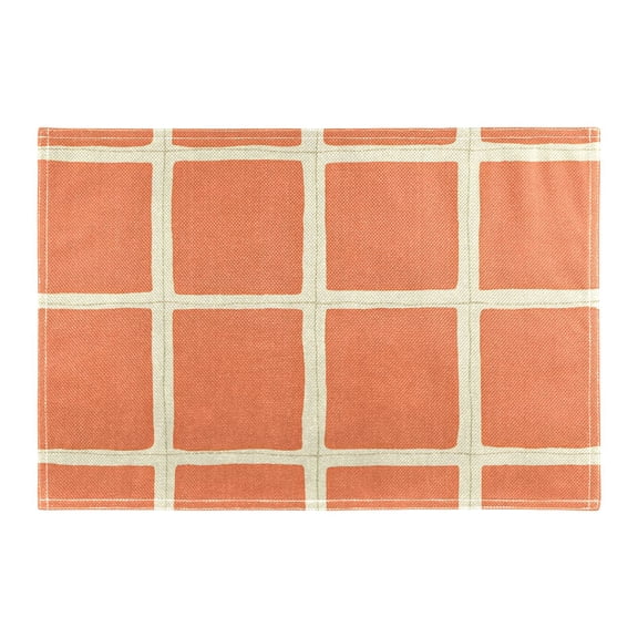 Orange Squares Pattern Placemat 18x12in Reversible Rustic Linen Texture Dining Table Mat