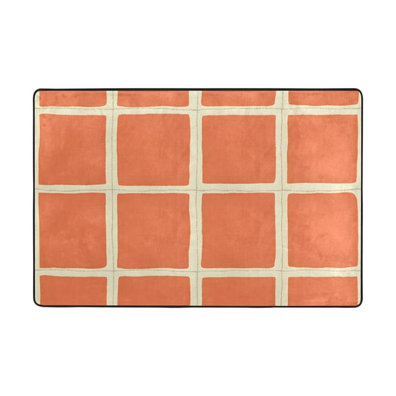 Orange Squares Pattern Rug 36x24in Memory Foam Absorbent Non Slip Plush for Bathroom Kitchen Entryway