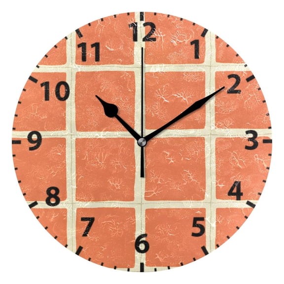 Orange Squares Pattern Wall Clock 10in Round Artistic Oil Painting Home Decor Desk Table Clock