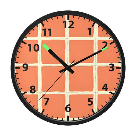 Orange Squares Pattern Wall Clock 12 Inch Voice Activated Night Light Silent Non Ticking