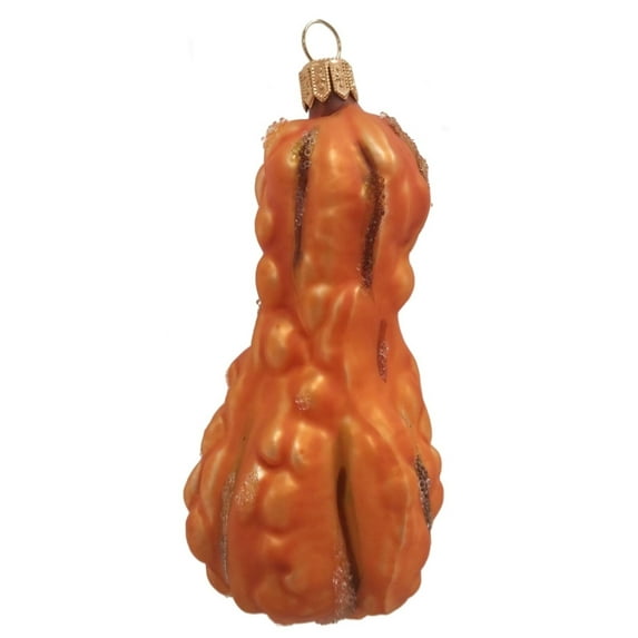 Pinnacle Peak Trading Orange Squash Gourd Polish Mouth Blown Glass Christmas Ornament