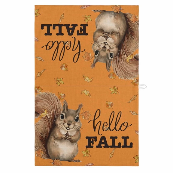 Orange Squirrel Hello Fall 1 Pack Kitchen Towel, Water Absorbent Dish Towel, Maple Leaf Thanksgiving Decorative Hand Towels - Quick Drying Cloth for Cooking Baking, 18x28 Inch