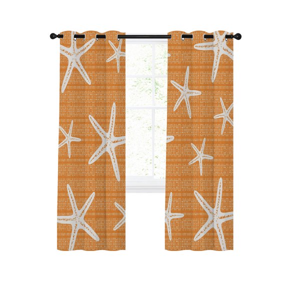 Orange Starfish Coastal Blackout Curtains for Bedroom Living Room, Summer Beach Nautical Sea Ocean 39 In Long Thermal Insulated Room Darkening Drapes Grommet Window Treatments, 27.5 x 39 In