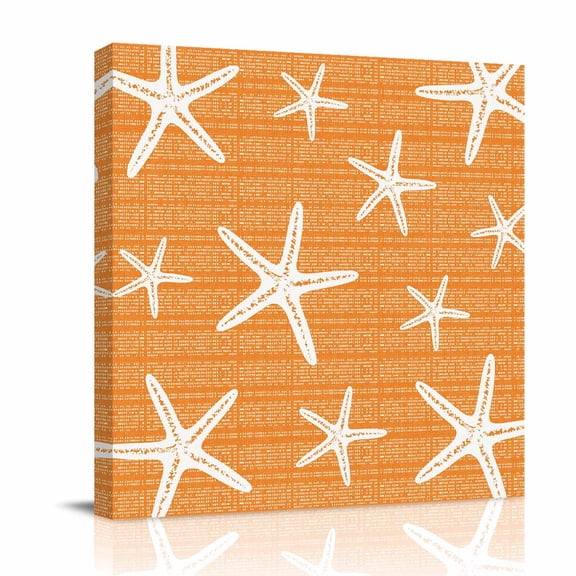 Orange Starfish Coastal Canvas Wall Art for Living Room, Summer Beach Nautical Sea Ocean Poster Print Painting for Bedroom Office Home Decoration Wall Pictures Prepare To Hang 12"x12"