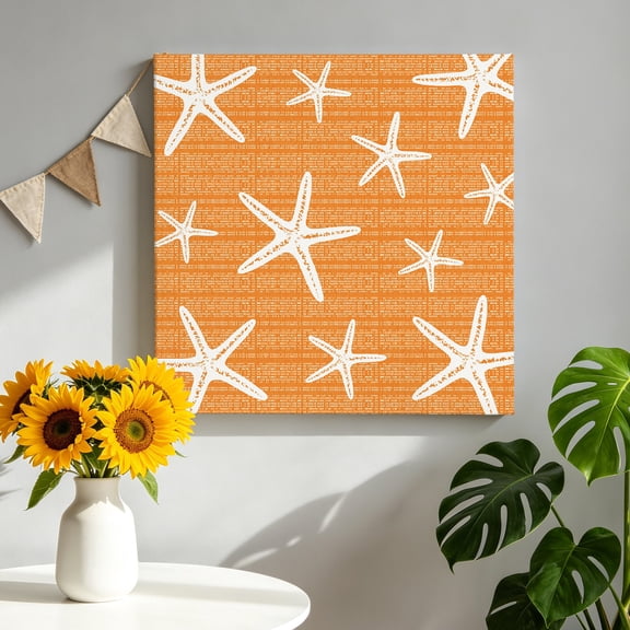 Orange Starfish Coastal Canvas Wall Art, Summer Beach Nautical Sea Ocean Framed Canvas Wall Decor Picture Print Artwork Decorations for Living Room Office Ready to Hang 10" x 10"