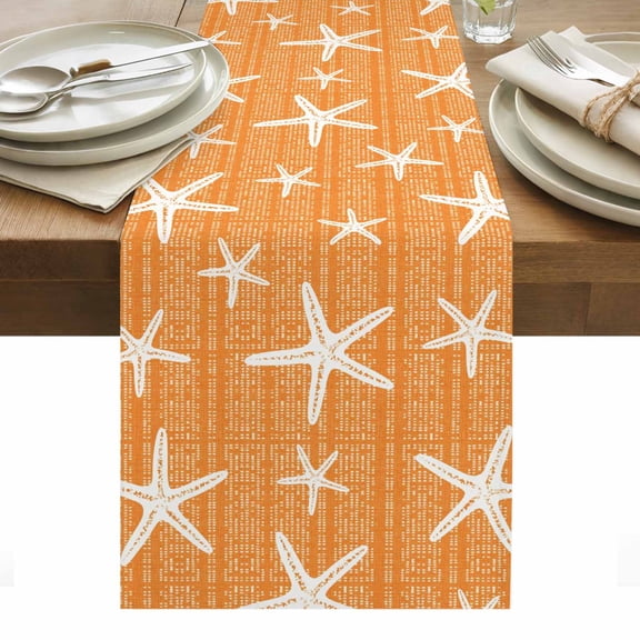 Orange Starfish Coastal Table Runner Summer Beach Nautical Sea Ocean Tablerunners 13 x 36 Inch, Table Decorations Tabletop Scarf for Summer Gathering Holiday Farmhouse Kitchen Dining Decor