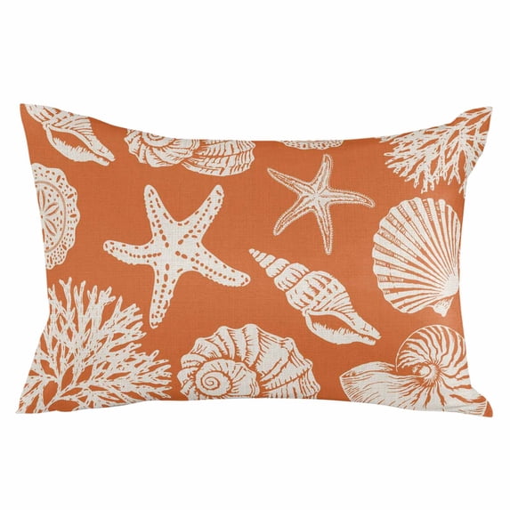Orange Starfish Coastal Throw Pillow Cover 20 x 30 Inch Decorative Pillow Cover Shell Coral Summer Beach Nautical Ocean Lumbar Pillowcase Seasonal Rectangle Cushion Case for Couch Sofa Bedroom