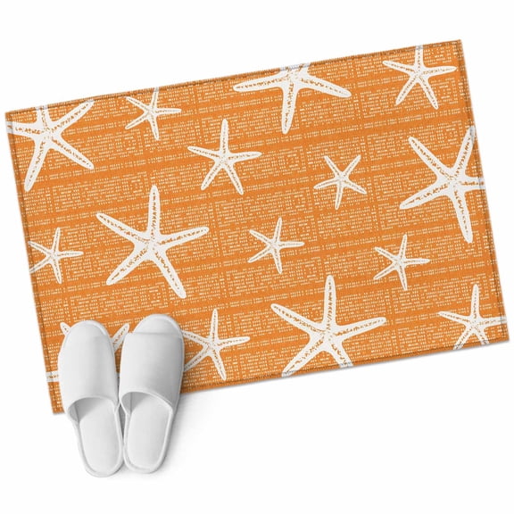 Orange Starfish Coastal Washable Small Entryway Area Rugs 2'x3', Summer Beach Nautical Sea Ocean Low Pile Throw Rug Non-Slip Sturdy Edge Binding Carpet for Front Door Floor Room Entry