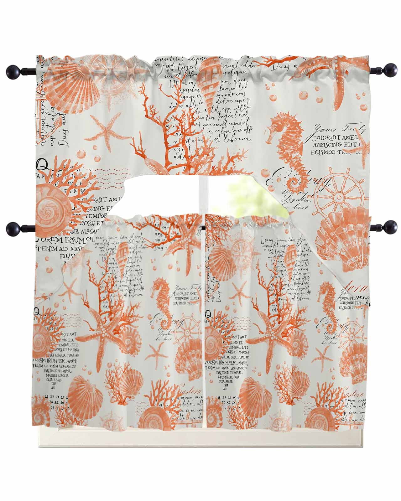 Orange Starfish Kitchen Curtains Swag Valance and Tier Curtains Set 24 ...