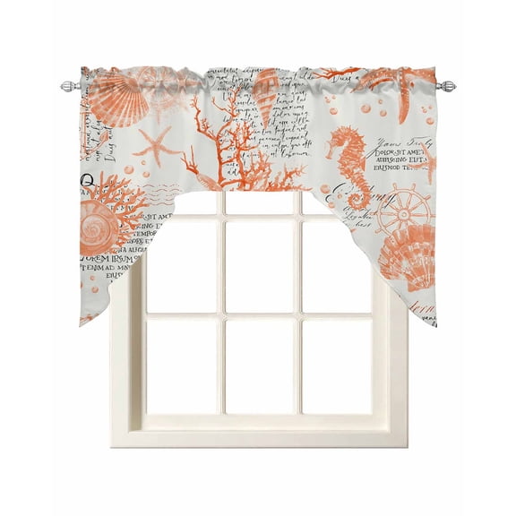 Orange Starfish Kitchen Curtains Swag Valance for Windows/Bathroom/Cafe, Rustic Ocean Coastal Shells Conch Coral Rod Pocket Drape Panel Swag Curtain Valance for Bedroom/Living Room 55''x36''