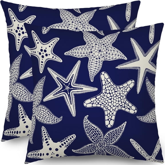 Orange Starfish Pillow Covers 20x20 Set of 2 Summer Ocean Beach Coastal Outdoor Decorative Throw Pillows Beachy Nautical Pillowcases Linen Cushion Case Decor for Home Sofa Couch Bed