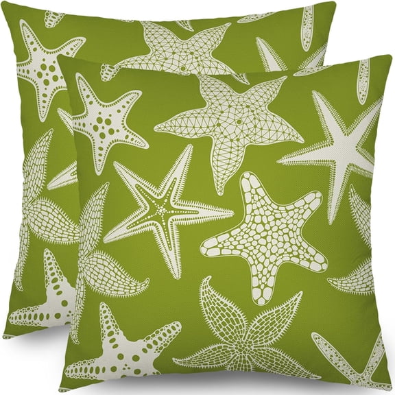 Orange Starfish Pillow Covers 20x20 Set of 2 Summer Ocean Beach Coastal Outdoor Decorative Throw Pillows Beachy Nautical Pillowcases Linen Cushion Case Decor for Home Sofa Couch Bed