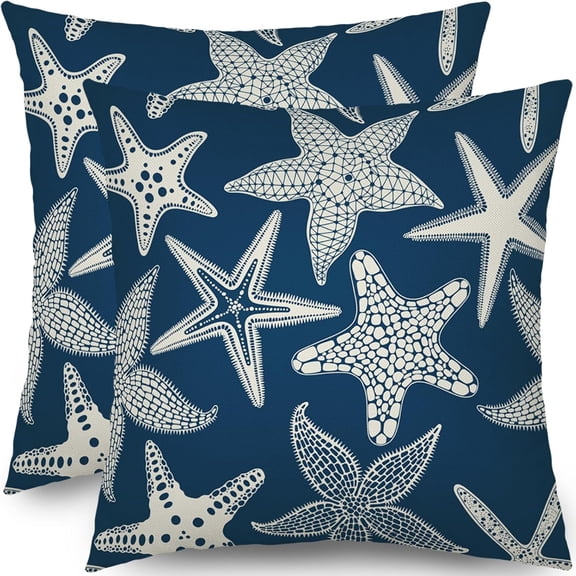 Orange Starfish Pillow Covers 20x20 Set of 2 Summer Ocean Beach Coastal Outdoor Decorative Throw Pillows Beachy Nautical Pillowcases Linen Cushion Case Decor for Home Sofa Couch Bed