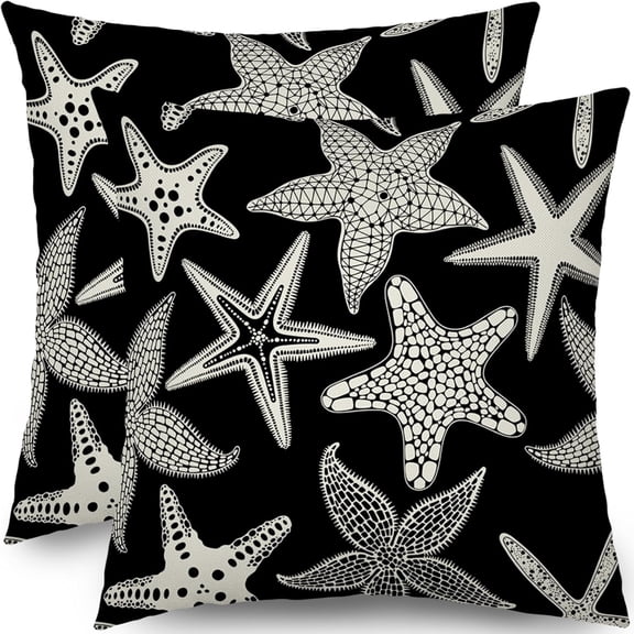 Orange Starfish Pillow Covers 20x20 Set of 2 Summer Ocean Beach Coastal Outdoor Decorative Throw Pillows Beachy Nautical Pillowcases Linen Cushion Case Decor for Home Sofa Couch Bed