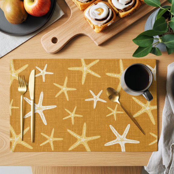 Orange Starfish Placemats Set of 12, Cluster Tropical Sunset Coastal Fire Orange Non-Slip Place Mats Washable Table Mats for Kitchen Dining Table Decorations Indoor/Outdoor